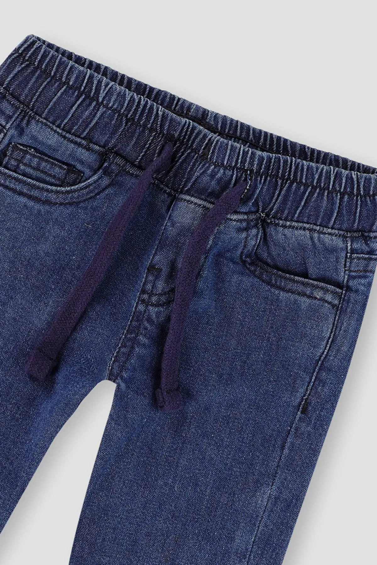 Leo Medium Wash Denim Jogger Pant For Baby Boy - Mid Blue