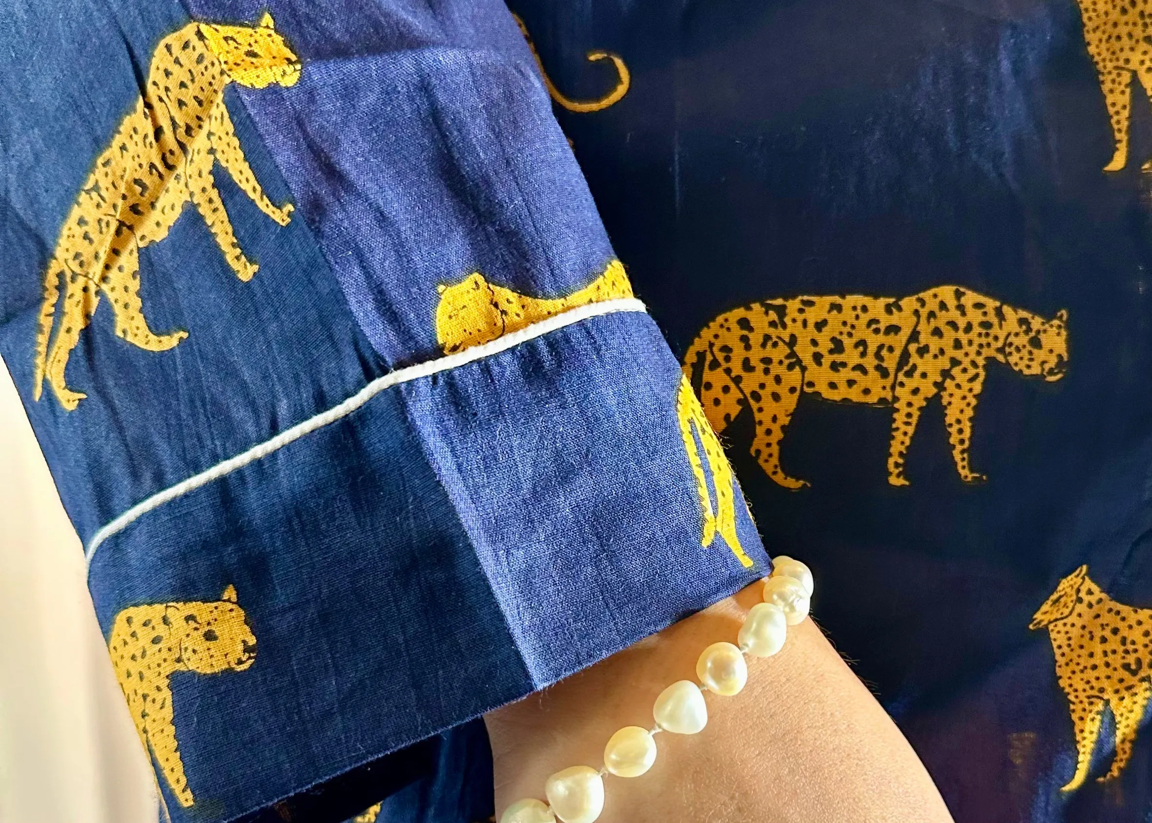 Leopard on the Prowl Pajama Set in Navy Blue