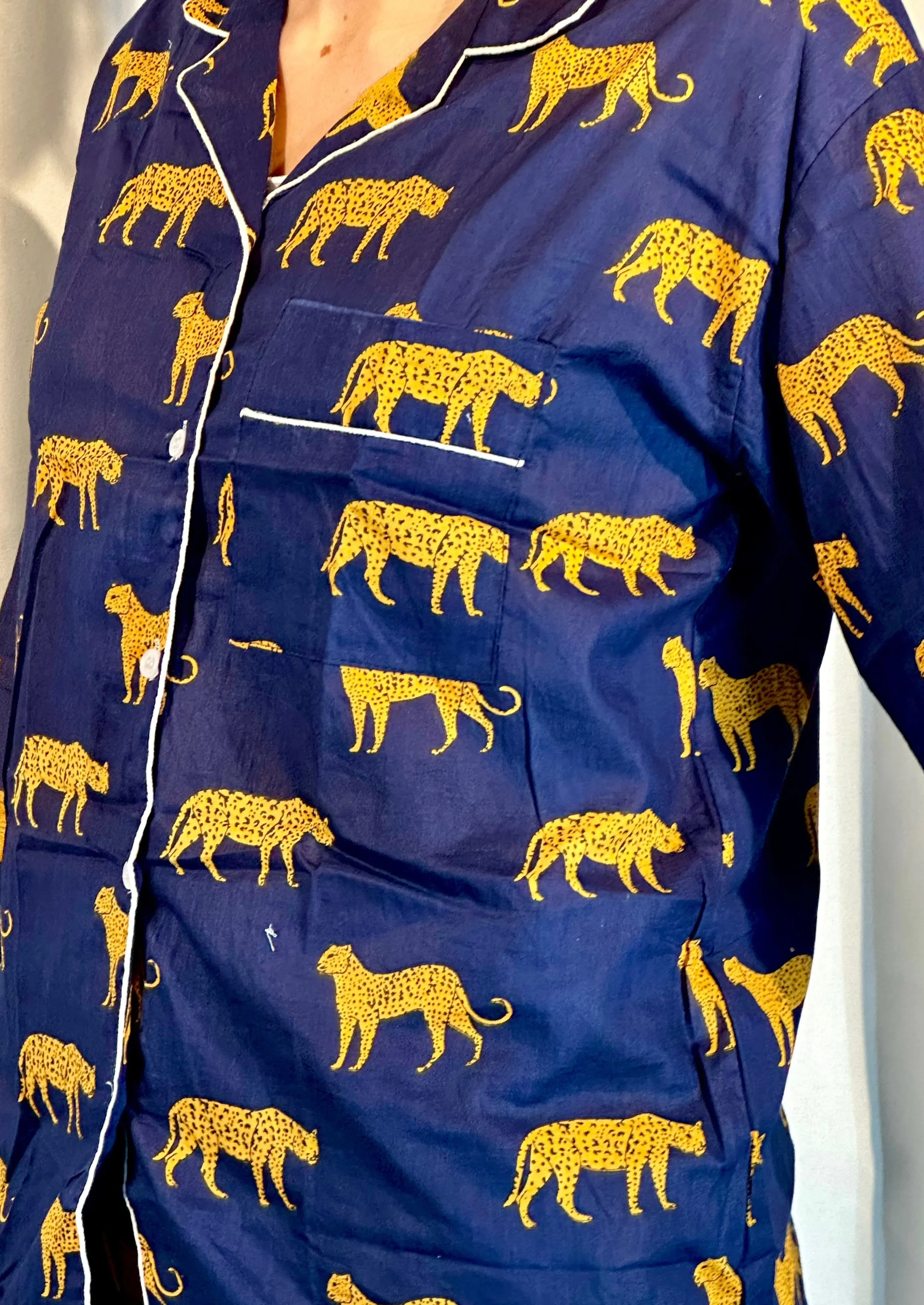 Leopard on the Prowl Pajama Set in Navy Blue