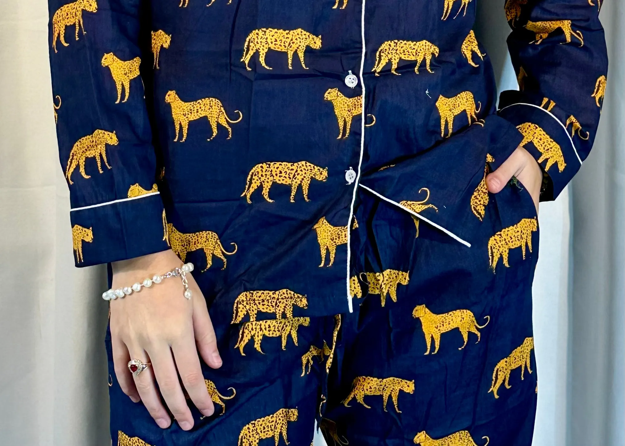 Leopard on the Prowl Pajama Set in Navy Blue