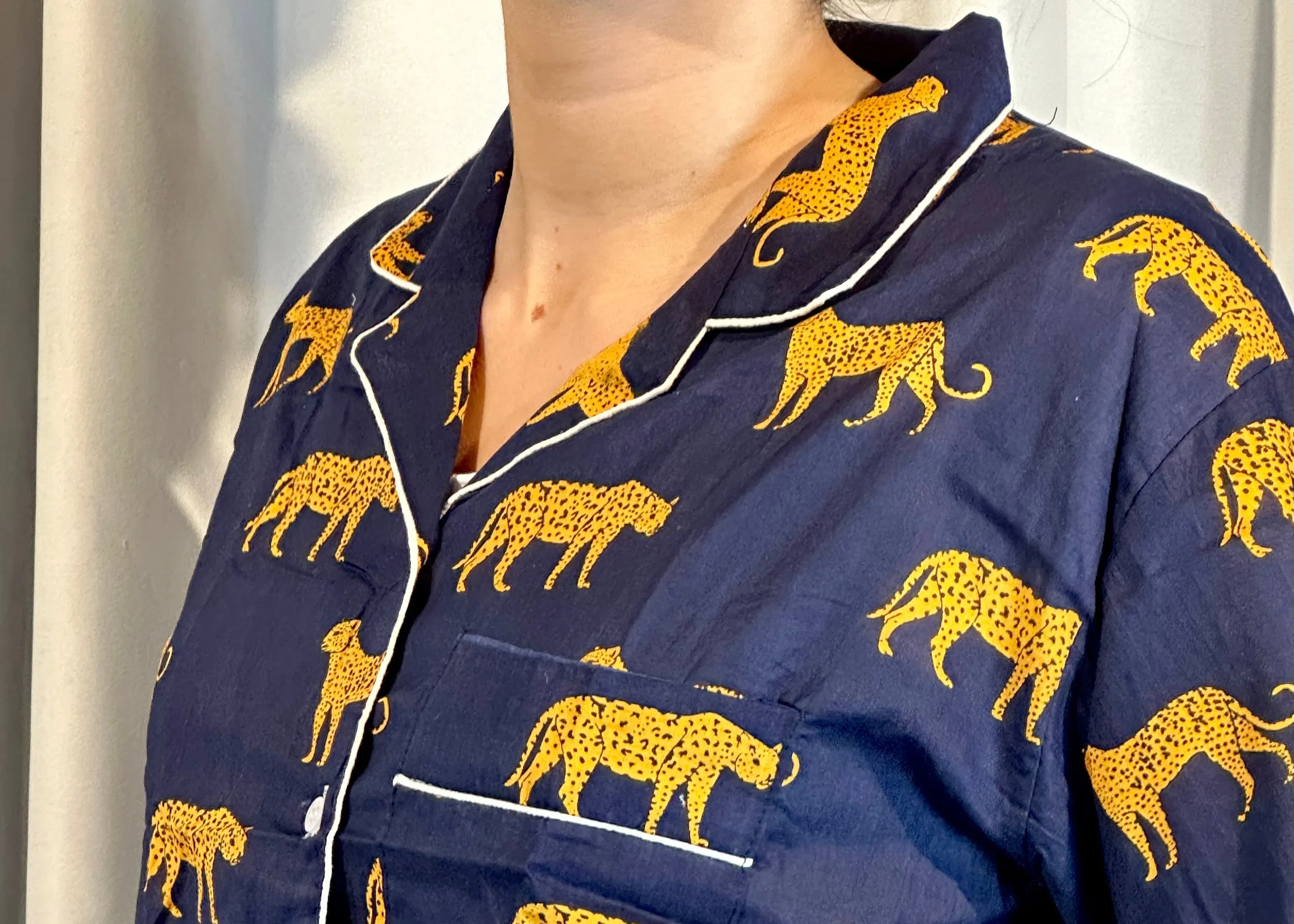 Leopard on the Prowl Pajama Set in Navy Blue