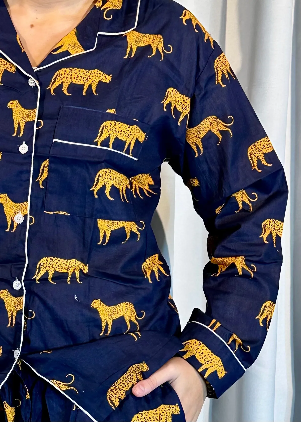 Leopard on the Prowl Pajama Set in Navy Blue
