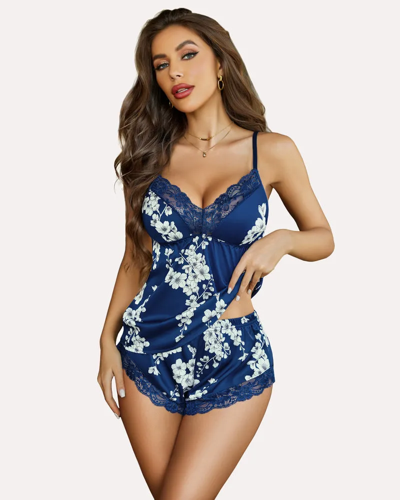 Leopard Print Lace Satin Pajamas Set