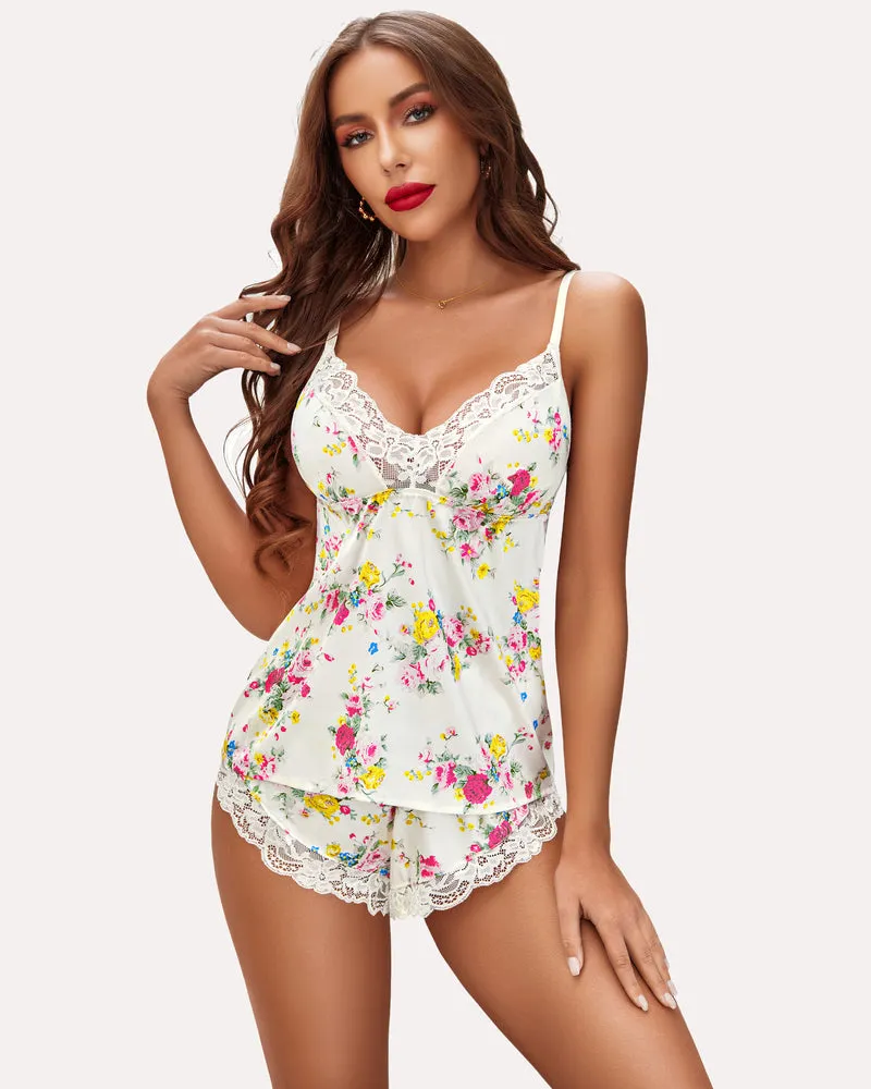 Leopard Print Lace Satin Pajamas Set
