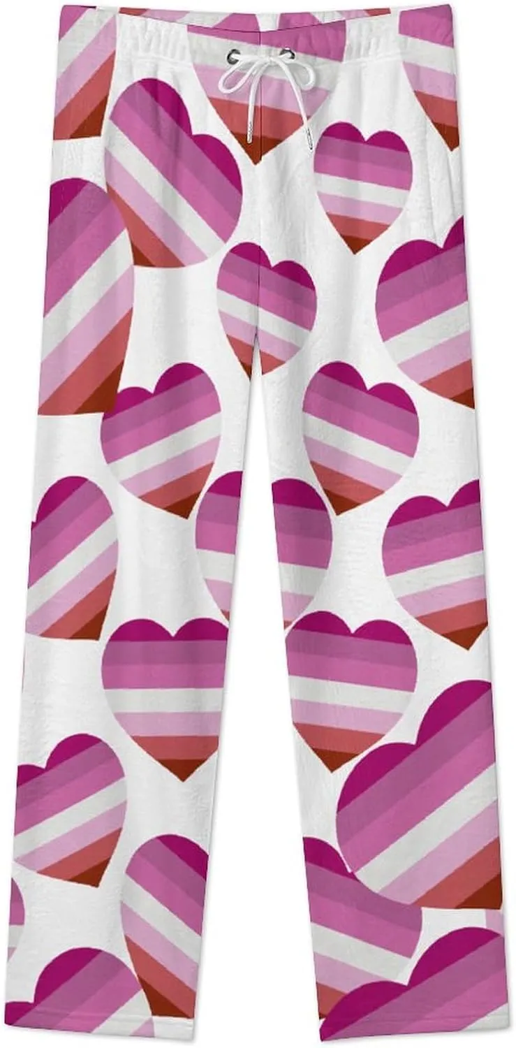 Lesbian Pride Heart Women's Flannel Pajama Pants Fleece Lounge Sleep Bottoms PJ