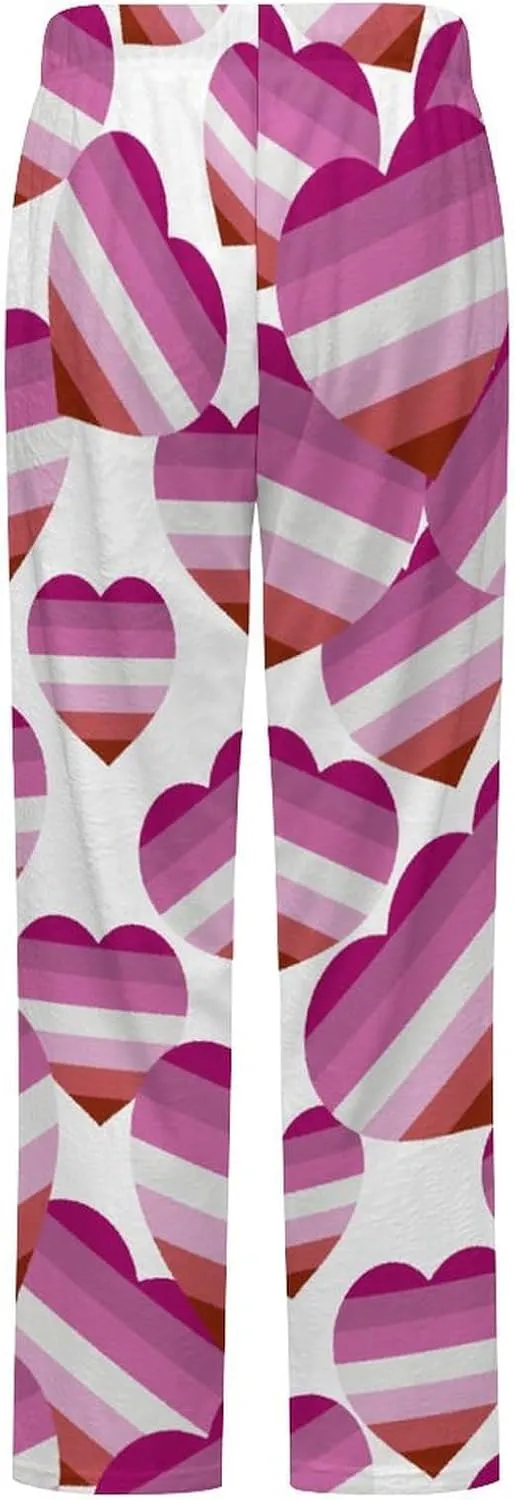 Lesbian Pride Heart Women's Flannel Pajama Pants Fleece Lounge Sleep Bottoms PJ