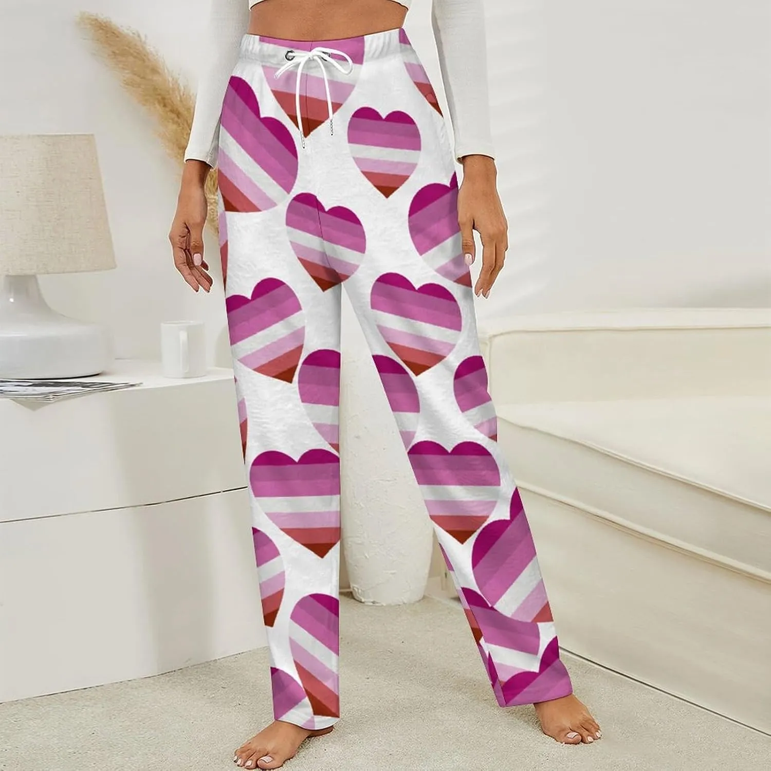 Lesbian Pride Heart Women's Flannel Pajama Pants Fleece Lounge Sleep Bottoms PJ