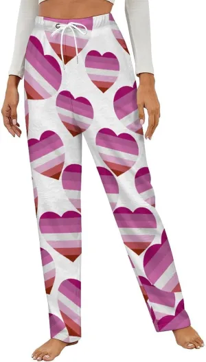 Lesbian Pride Heart Women's Flannel Pajama Pants Fleece Lounge Sleep Bottoms PJ
