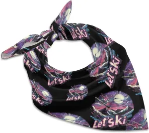 Let's Ski Vintage 80s 90s Skiing Silk Head Scarf Neckerchief Square Scarves Vintage Bandanas for Men Women
