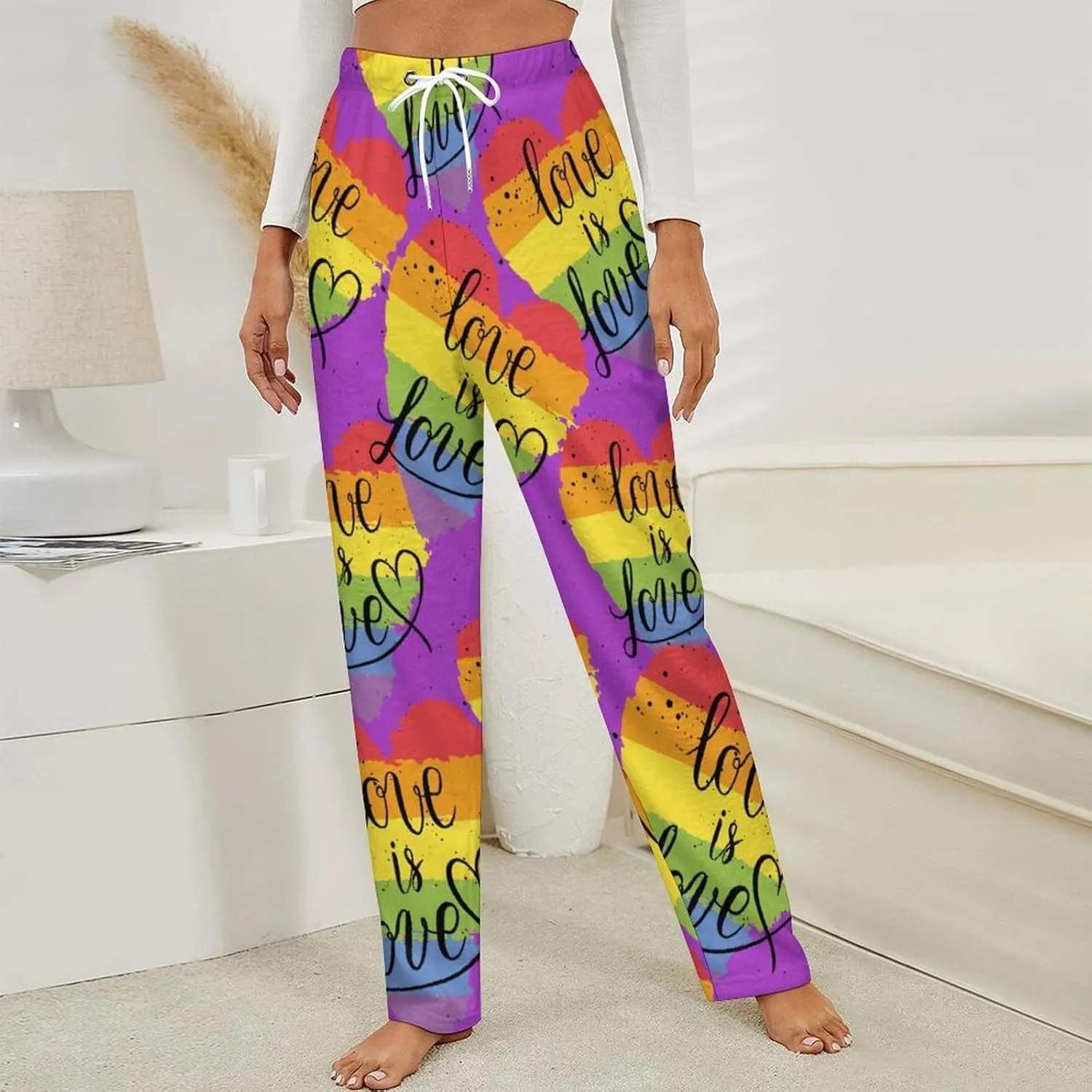 LGBT Gay Lesbian Parade Love Valentines Women's Flannel Pajama Pants Fleece Lounge Sleep Bottoms PJ