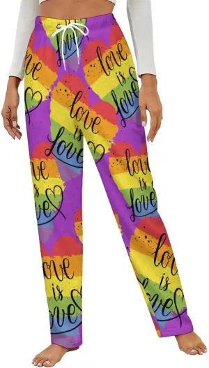 LGBT Gay Lesbian Parade Love Valentines Women's Flannel Pajama Pants Fleece Lounge Sleep Bottoms PJ