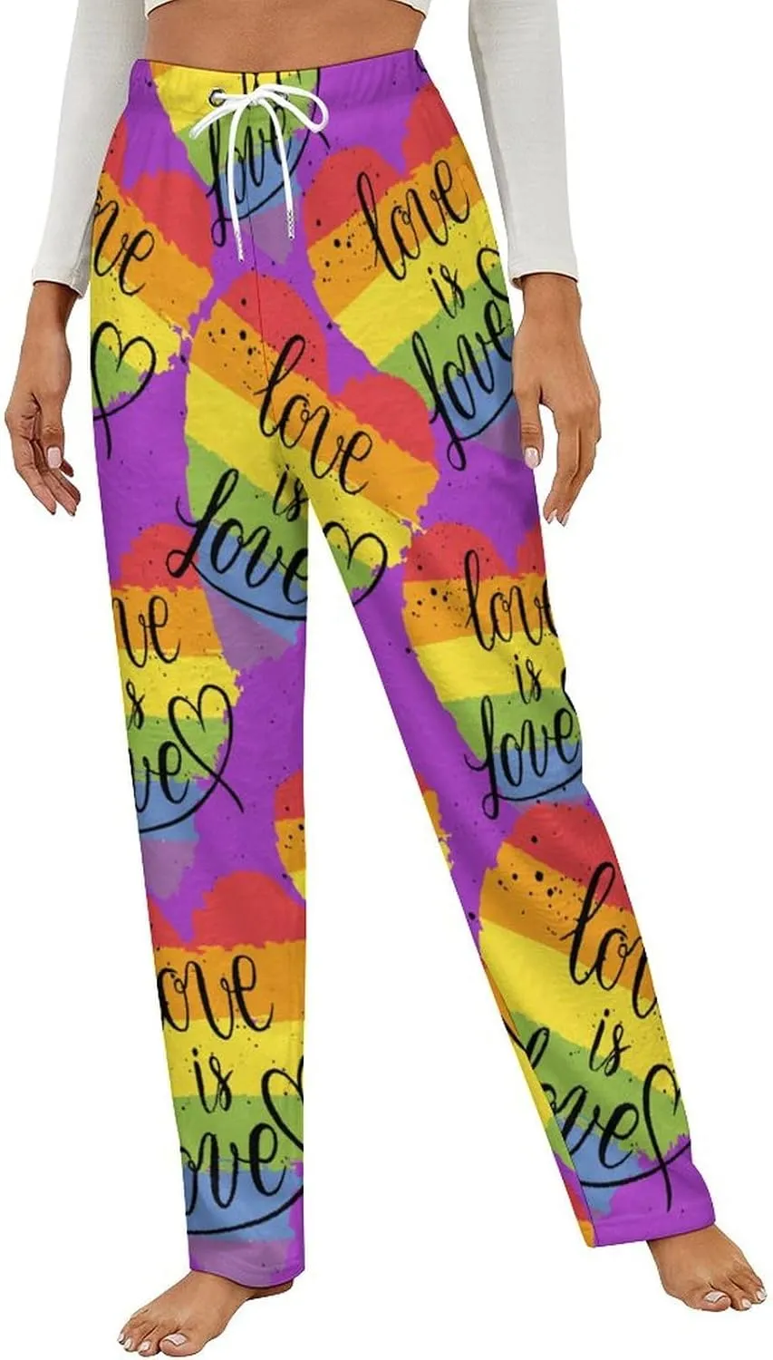 LGBT Gay Lesbian Parade Love Valentines Women's Flannel Pajama Pants Fleece Lounge Sleep Bottoms PJ