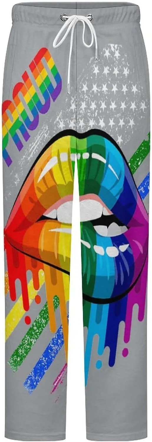 LGBT Rainbow Lips Pride GAY Women's Flannel Pajama Pants Fleece Lounge Sleep Bottoms PJ