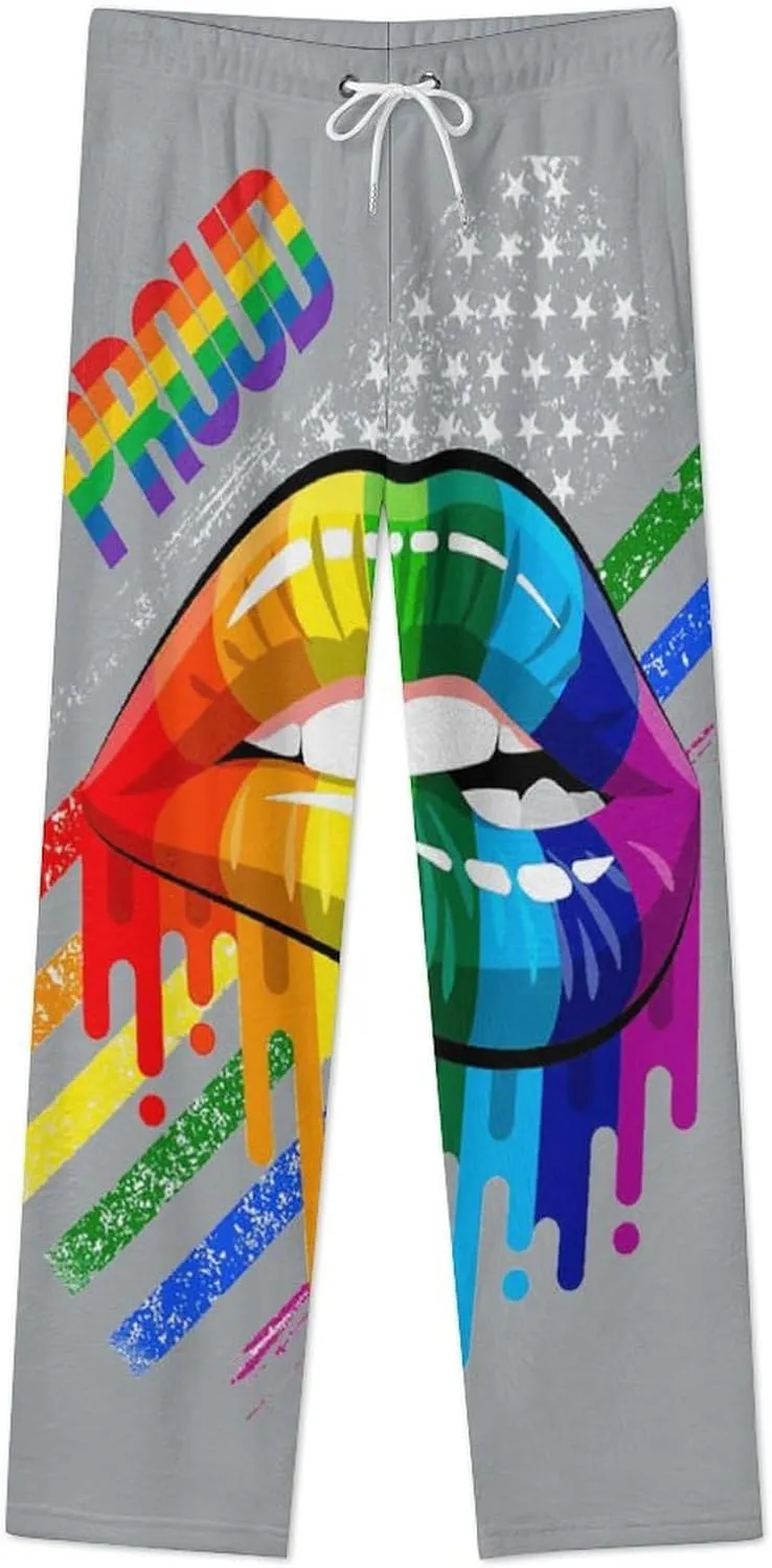 LGBT Rainbow Lips Pride GAY Women's Flannel Pajama Pants Fleece Lounge Sleep Bottoms PJ