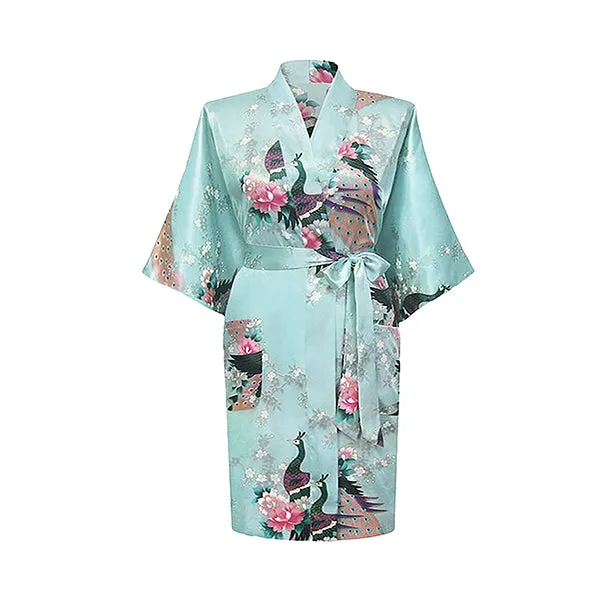 Light Blue Mommy and Me Robes, Floral, Satin Feel