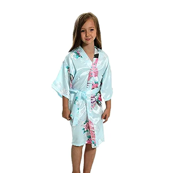 Light Blue Mommy and Me Robes, Floral, Satin Feel