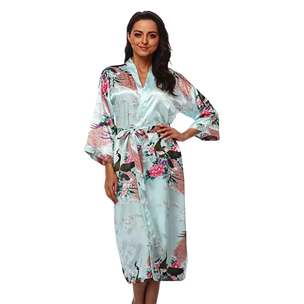 Light Blue Mommy and Me Robes, Floral, Satin Feel