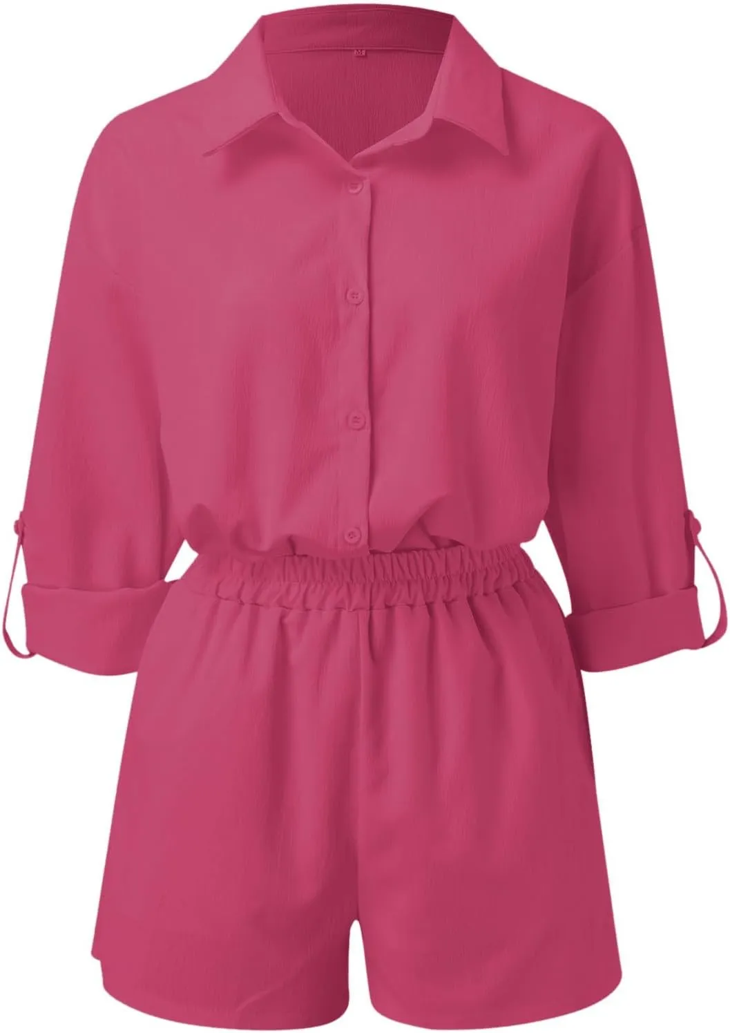Linen Set for Women 2 Piece Long Sleeve Button down Blouse and Shorts Matching Sweatsuit Sets Track Suits Sweat Suit