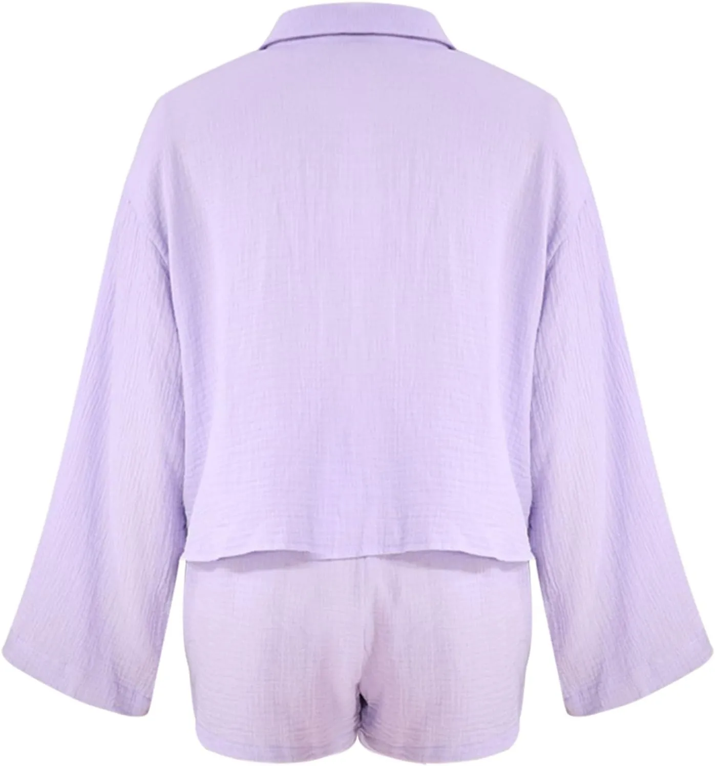 Linen Set for Women 2 Piece Long Sleeve Button down Shirt and Shorts Tracksuit Lounge Set Fashion Trendy Clothes