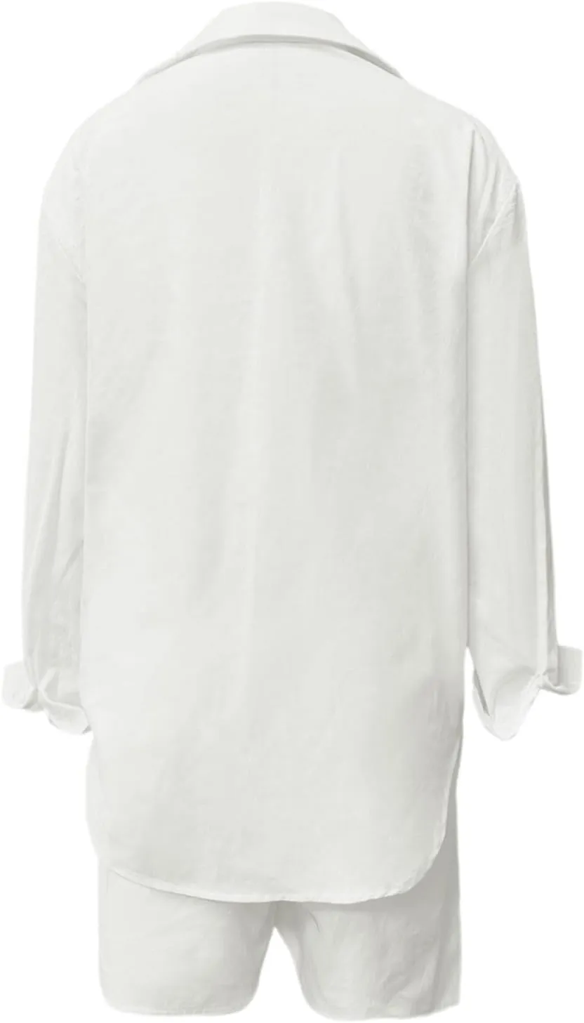 Linen Set for Women Long Sleeve Button down Shirts Matching Boxer Shorts Sets Loungewear Plus Size Maternity Clothes