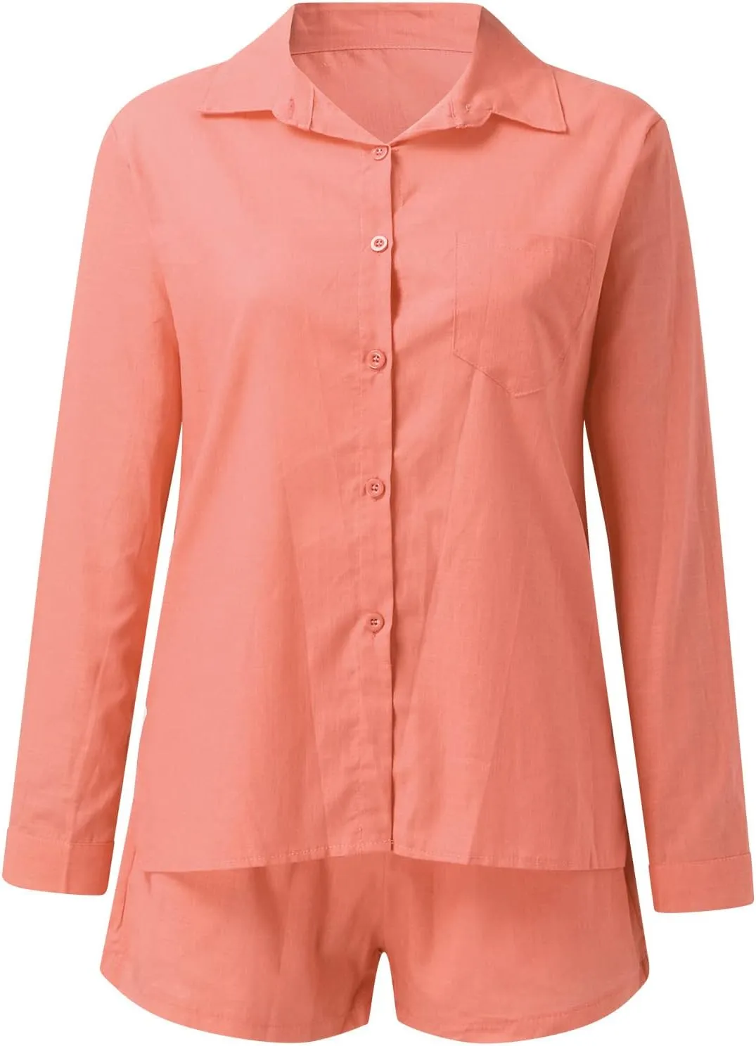 Linen Set for Women Short Sleeve Button down Shirt and Shorts Tracksuit Lounge Set Airport Outfits Cute Clothes