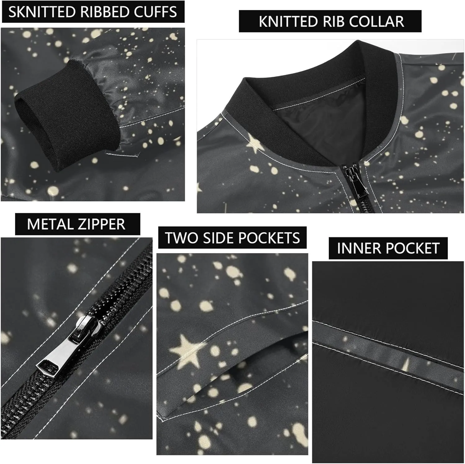 linqin Stars Black Mens Lightweight Jacket Mens Light Windbreaker Light Weight Zipper Jackets For Men Outdoor