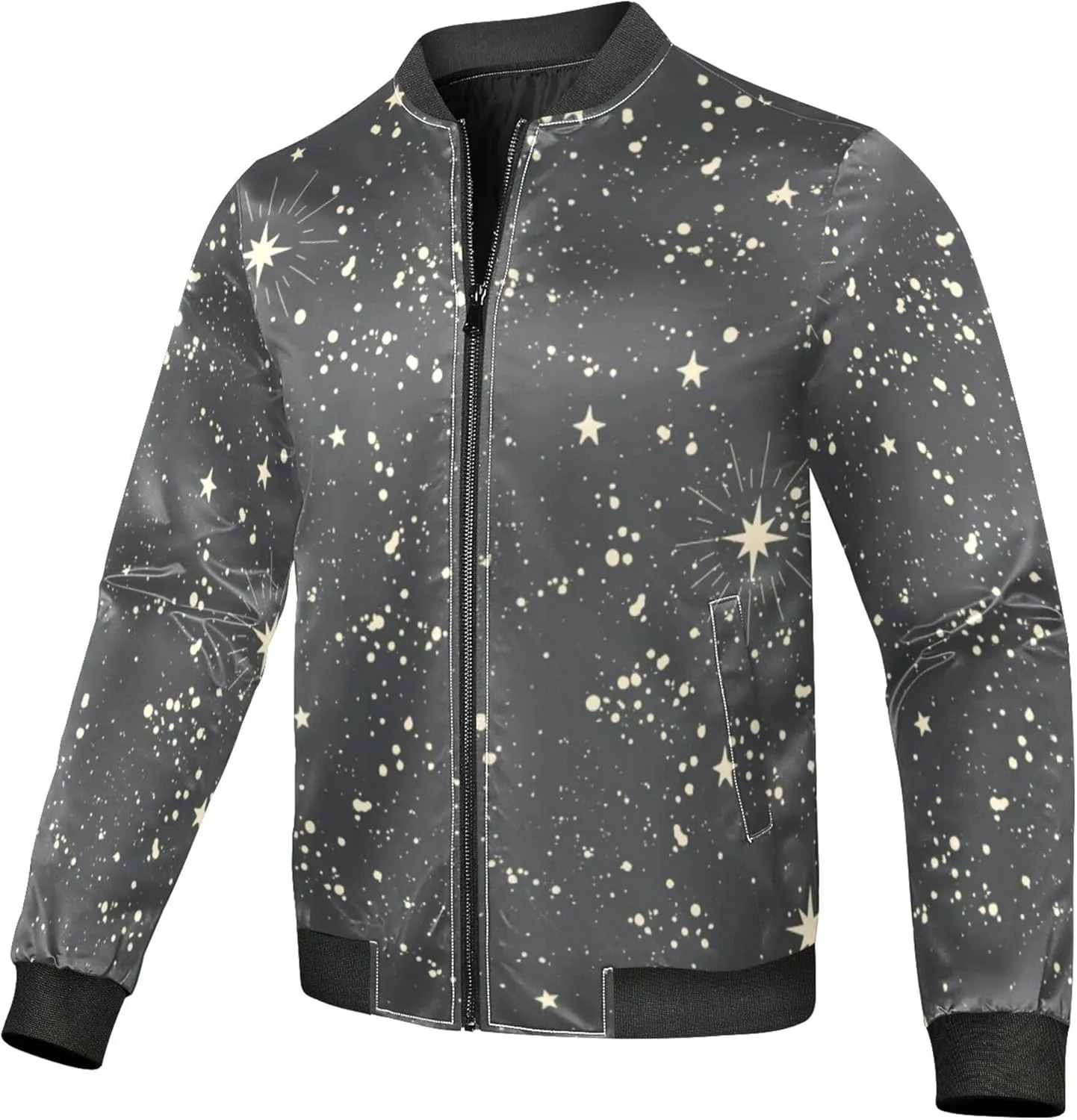 linqin Stars Black Mens Lightweight Jacket Mens Light Windbreaker Light Weight Zipper Jackets For Men Outdoor