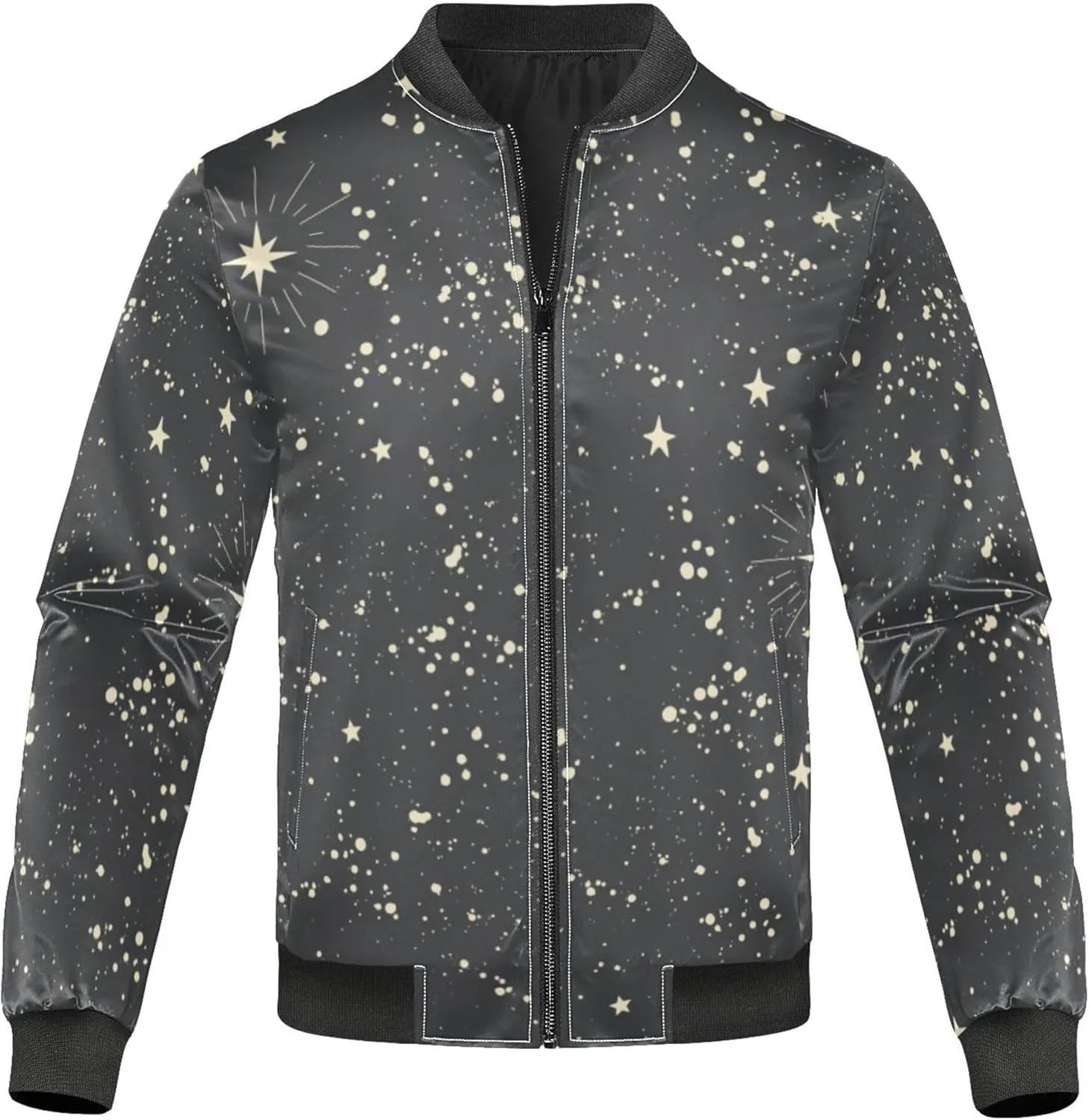 linqin Stars Black Mens Lightweight Jacket Mens Light Windbreaker Light Weight Zipper Jackets For Men Outdoor