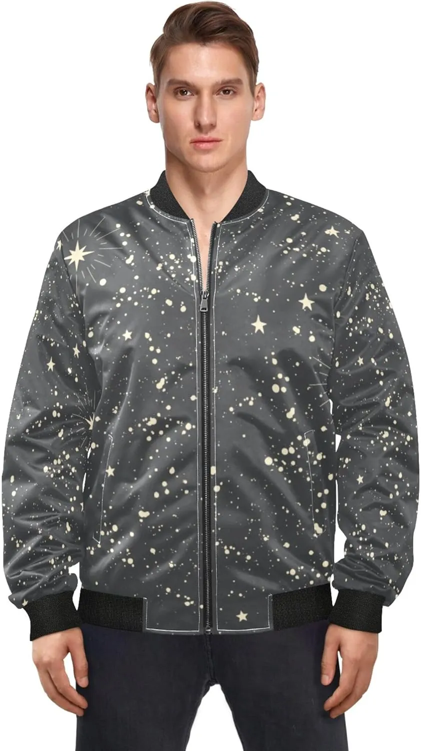 linqin Stars Black Mens Lightweight Jacket Mens Light Windbreaker Light Weight Zipper Jackets For Men Outdoor