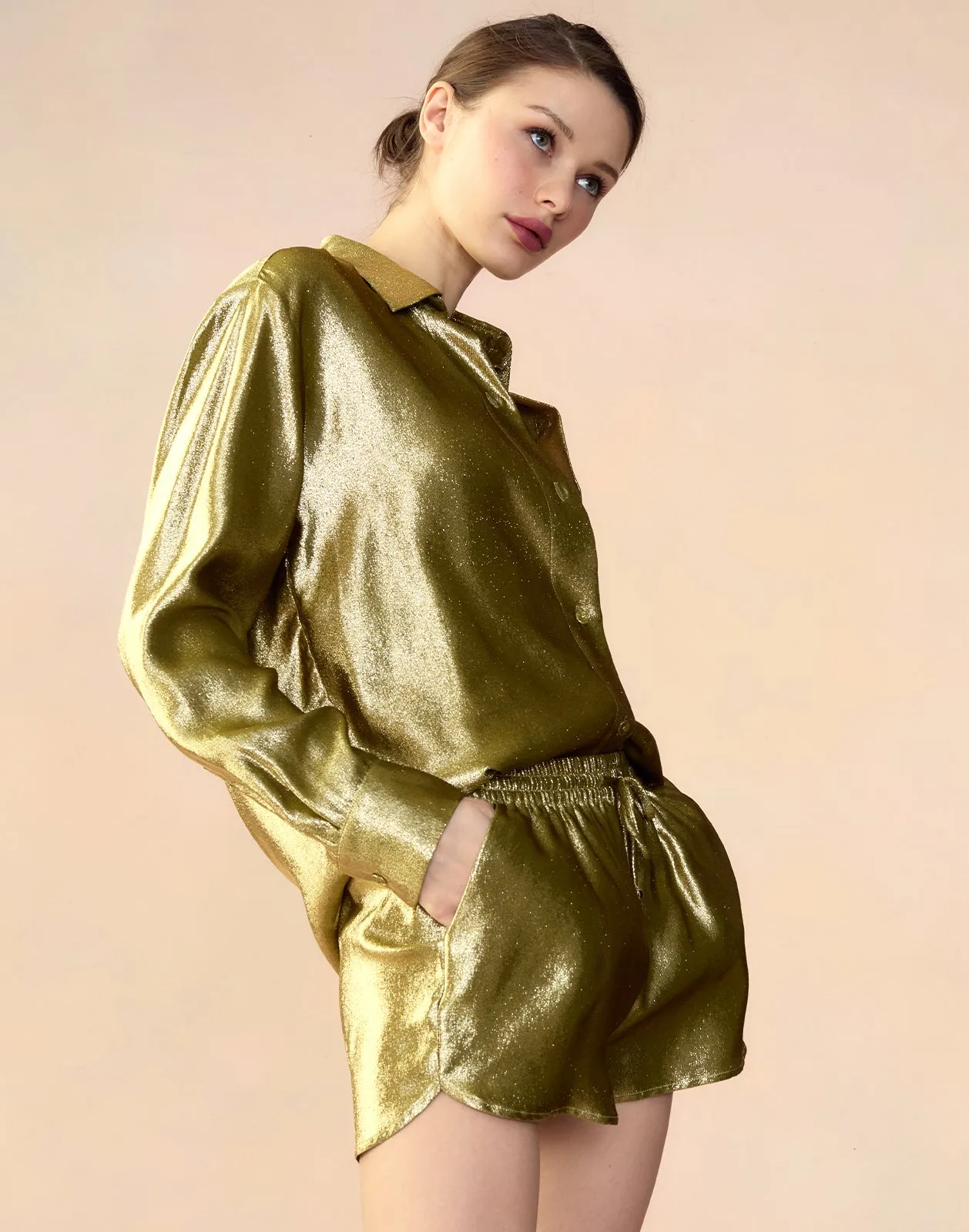 Liquid Gold Lamé Shorts