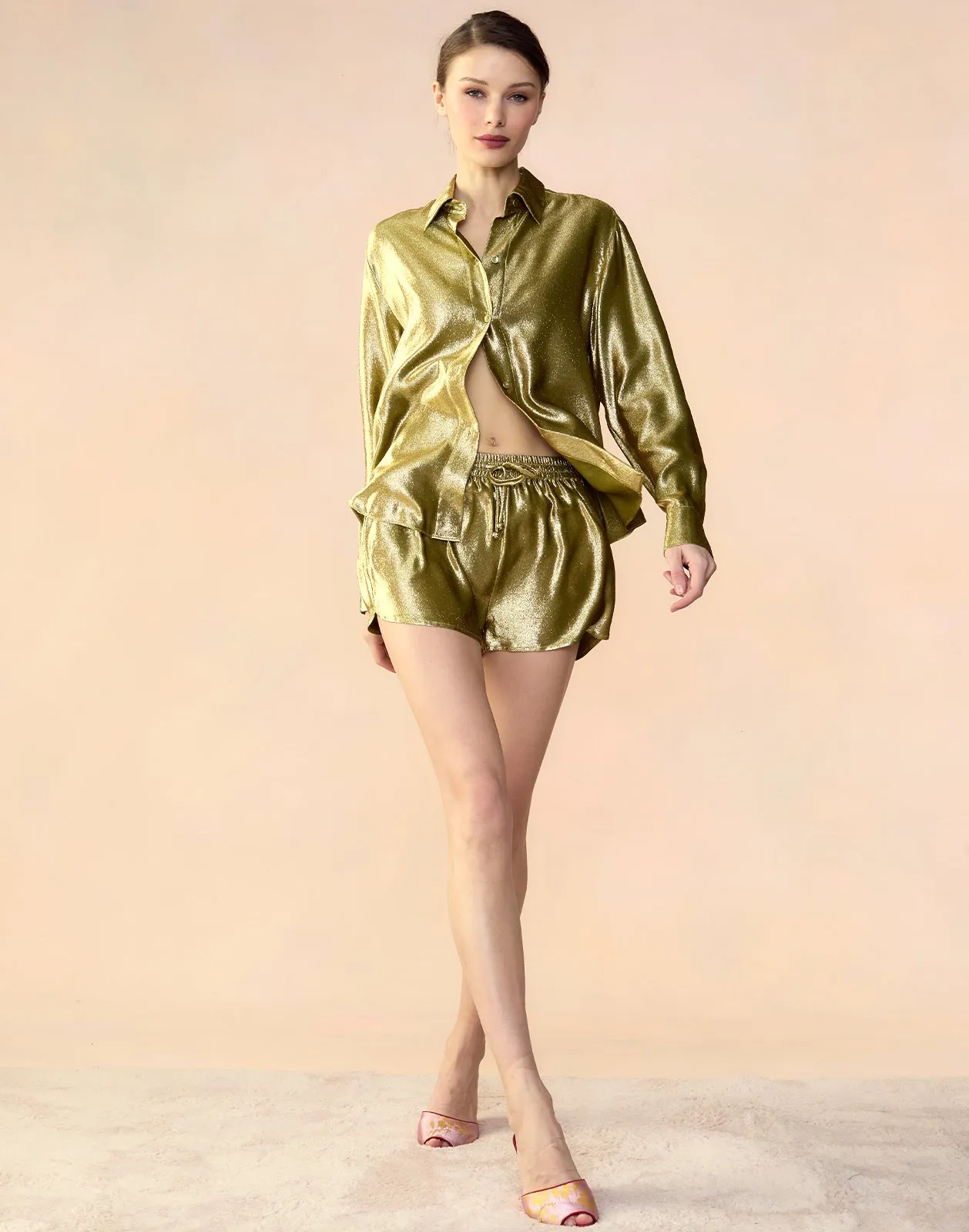 Liquid Gold Lamé Shorts