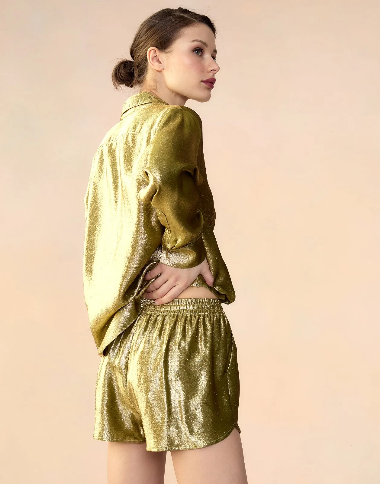 Liquid Gold Lamé Shorts