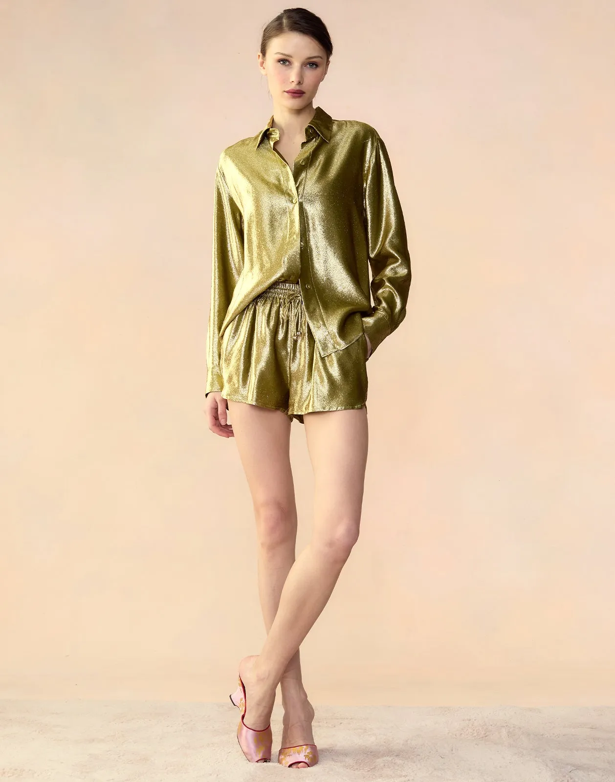 Liquid Gold Lamé Shorts