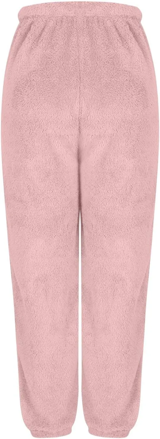 Lmdudan Women High Waist Fuzzy Fleece Lounge Pants Pajama Pants Warm Soft Pajamas Bottoms Sleepwear Winter Fluffy Sweatpants