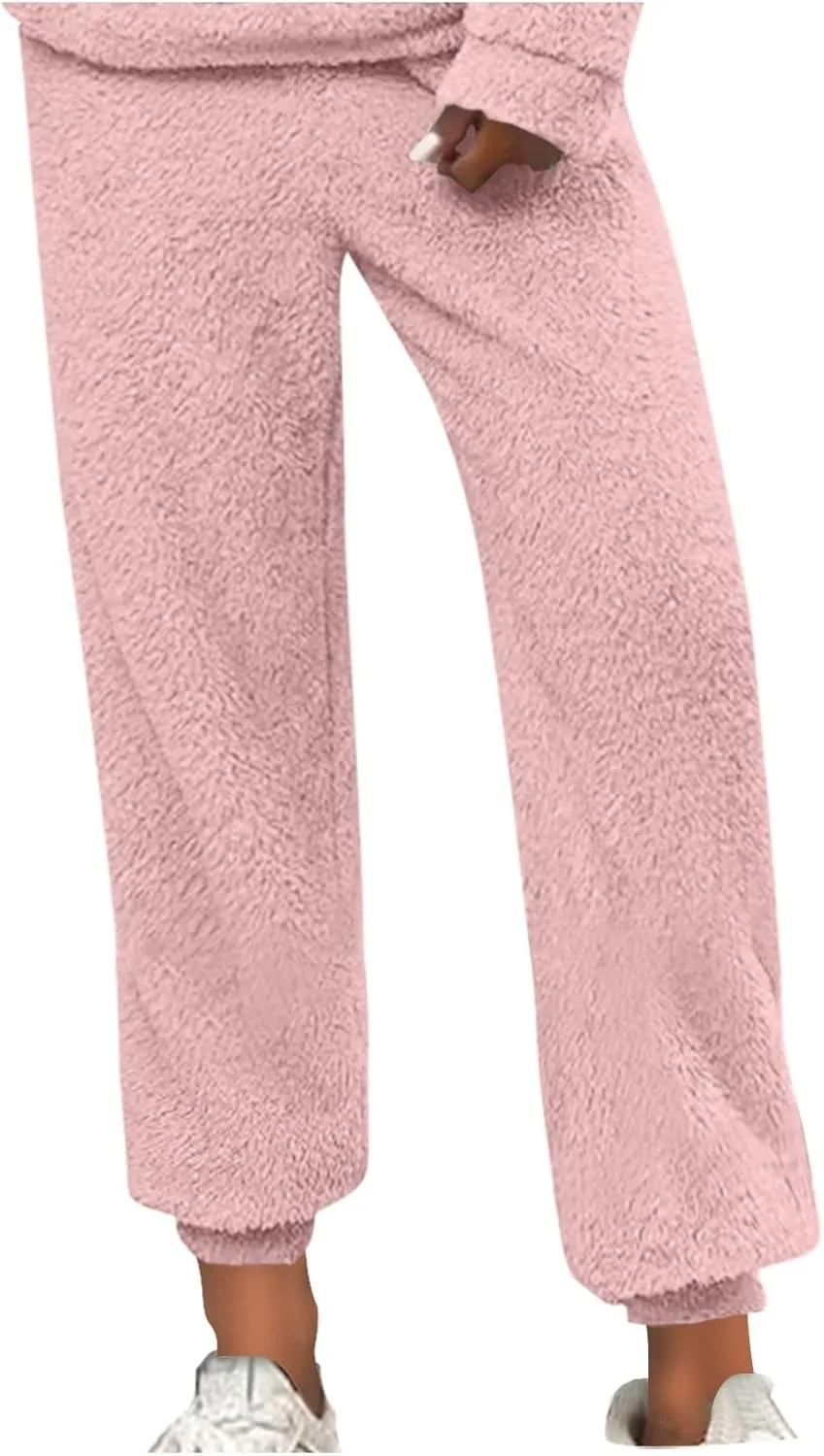 Lmdudan Women High Waist Fuzzy Fleece Lounge Pants Pajama Pants Warm Soft Pajamas Bottoms Sleepwear Winter Fluffy Sweatpants
