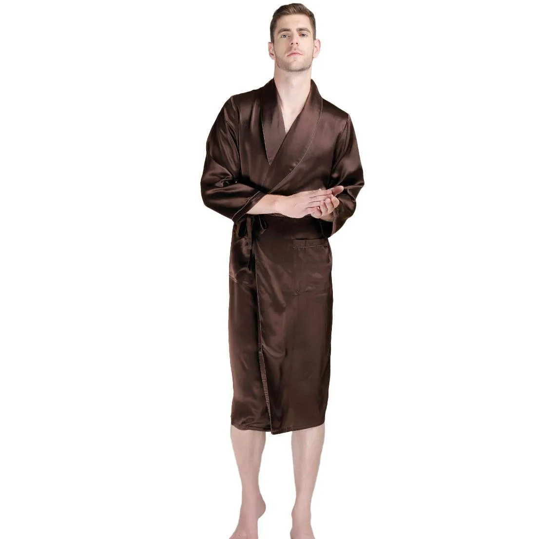 Long Silk Robe Luxury Silk Sleepwear  For Men