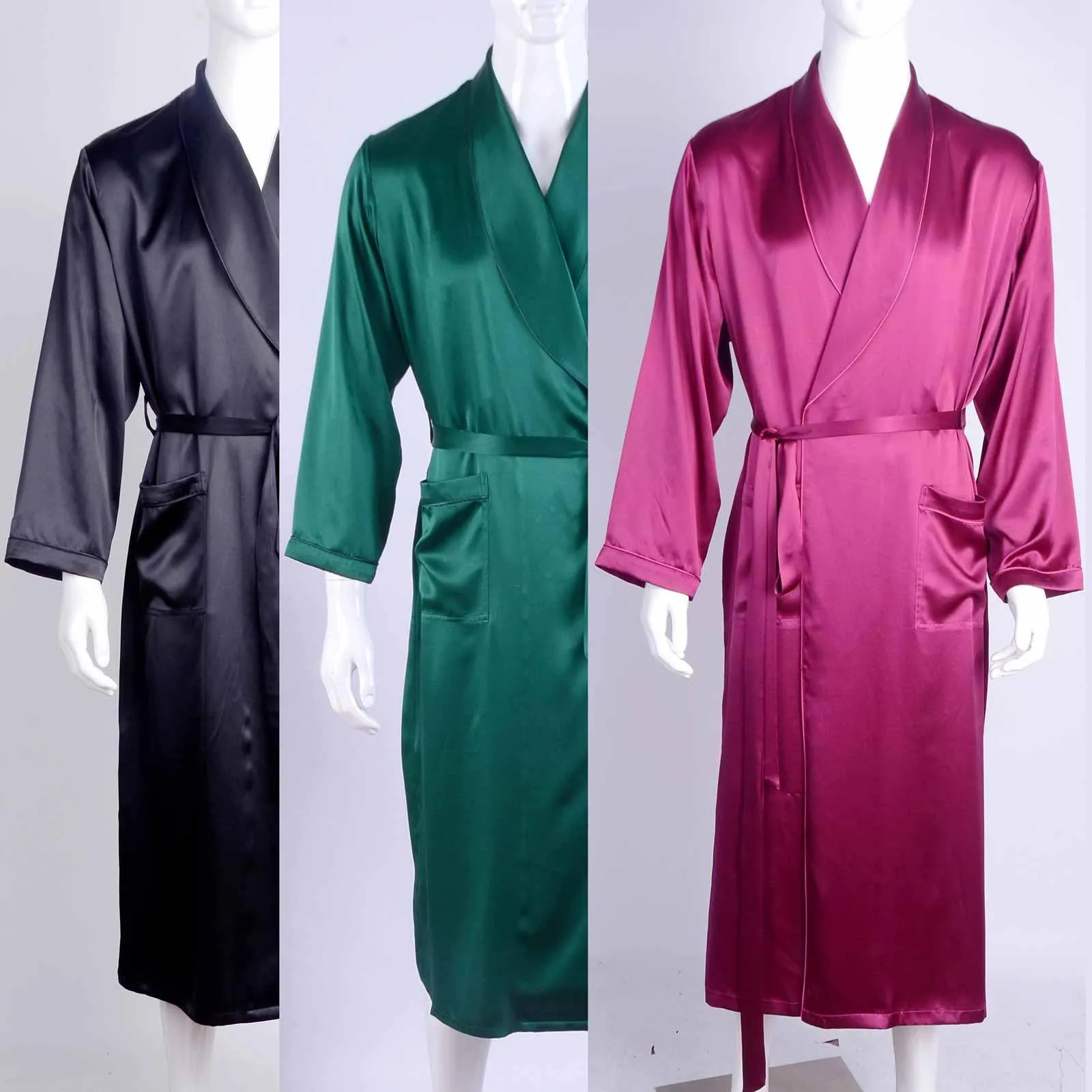 Long Silk Robe Luxury Silk Sleepwear  For Men