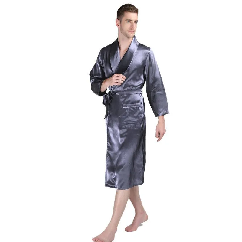 Long Silk Robe Luxury Silk Sleepwear  For Men