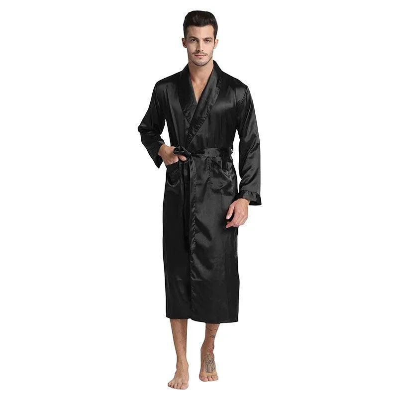 Long Silk Robe Luxury Silk Sleepwear  For Men