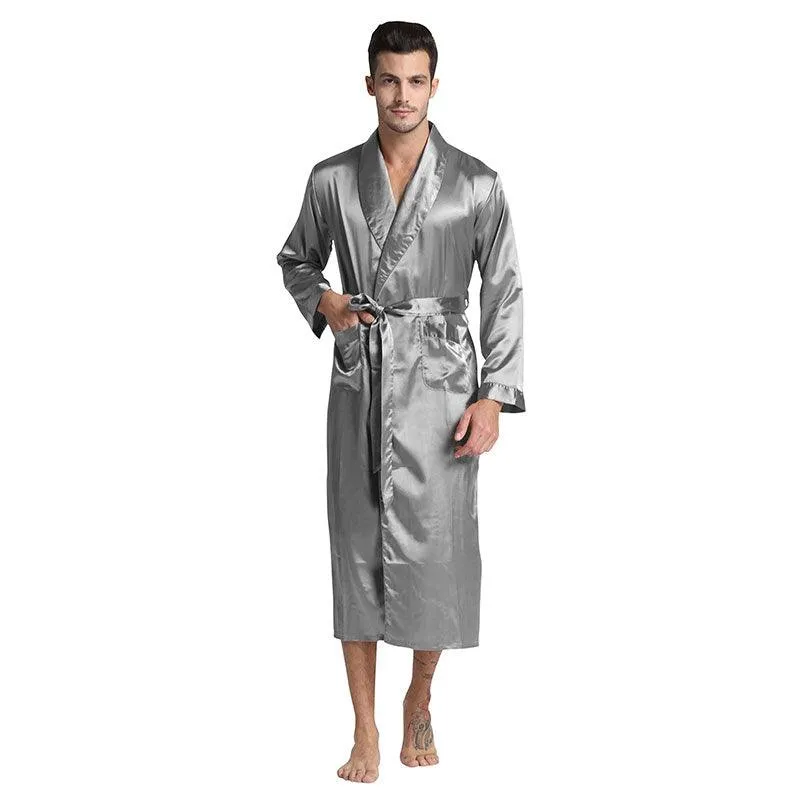 Long Silk Robe Luxury Silk Sleepwear  For Men