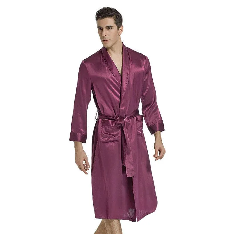 Long Silk Robe Luxury Silk Sleepwear  For Men