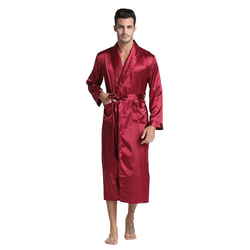 Long Silk Robe Luxury Silk Sleepwear  For Men