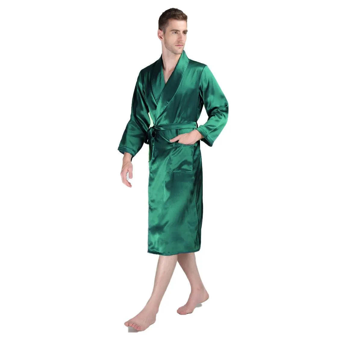 Long Silk Robe Luxury Silk Sleepwear  For Men