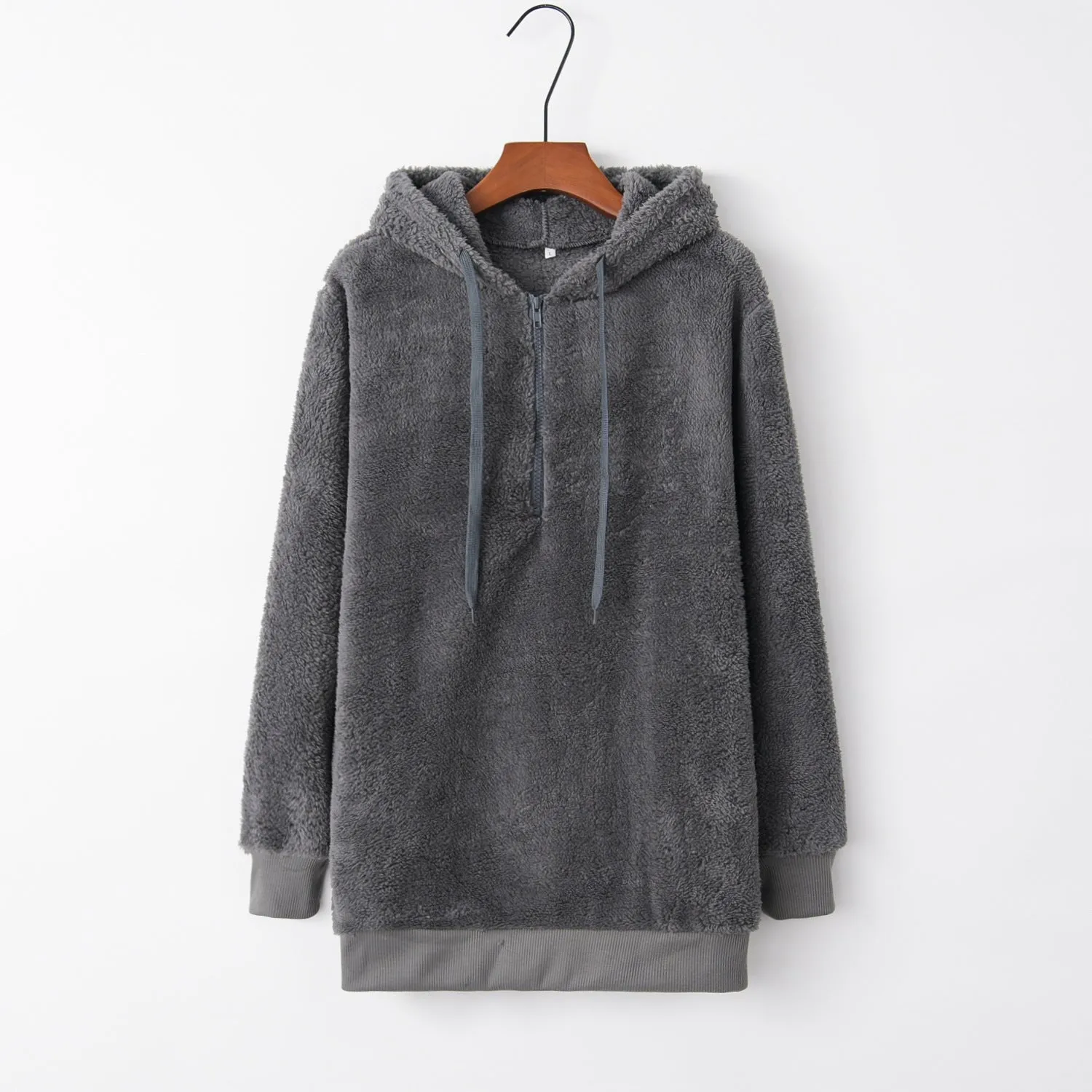 Long Sleeve Hooded Fleece Pullover Coat – Solid Color Women's Winter Wear