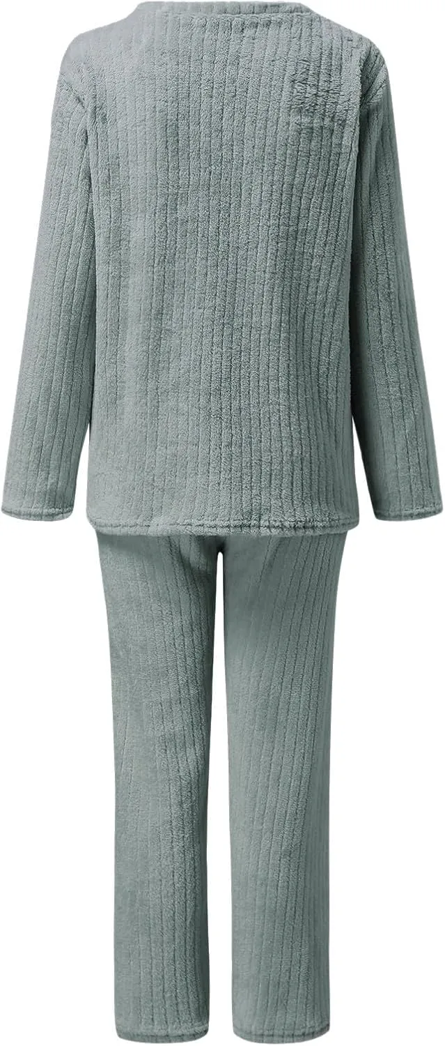 Long Sleeve Pajamas for Women 2 Piece Lounge Sets Soft Knit Pjs Cozy Sleepwear