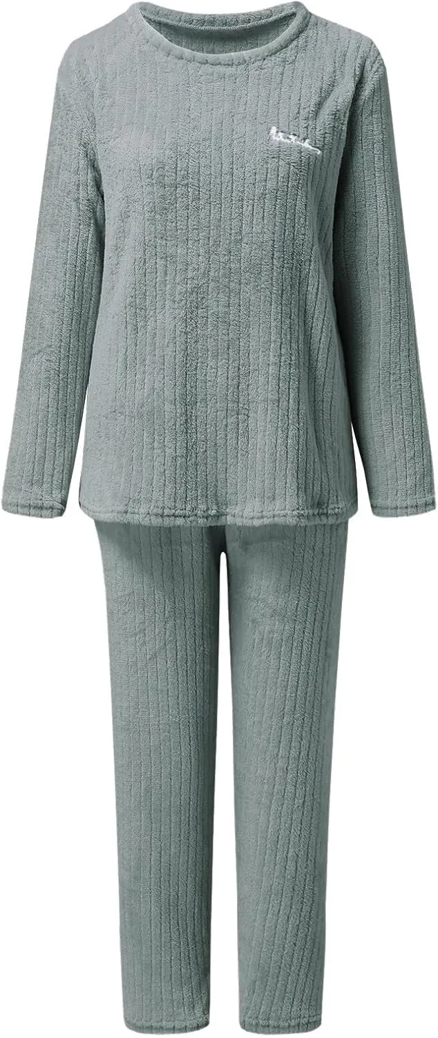 Long Sleeve Pajamas for Women 2 Piece Lounge Sets Soft Knit Pjs Cozy Sleepwear