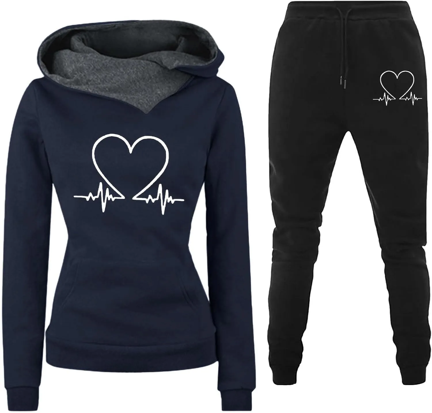 Long Sleeve Pullover Sweatshirt Pants Set Hooded Long Sleeve Top Sets Lounge Sets for Women Travel Set Womens