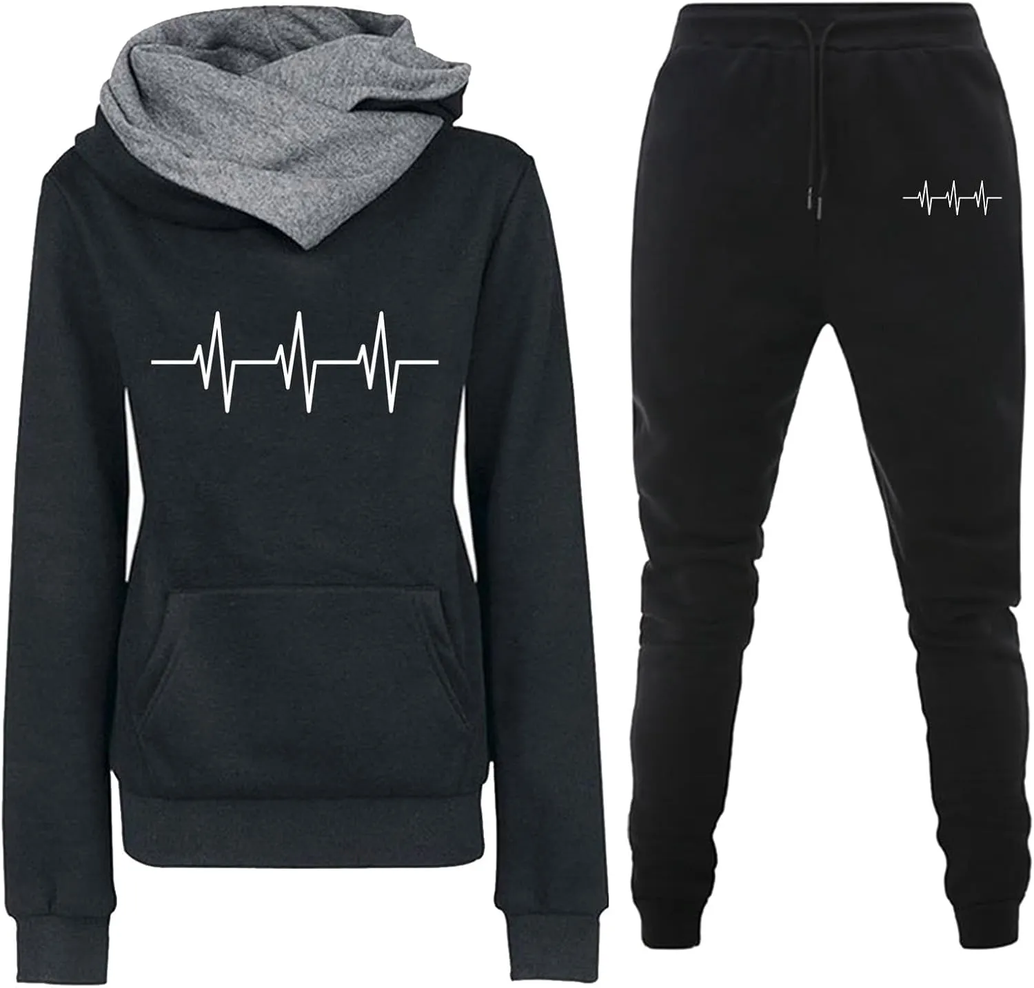 Long Sleeve Pullover Sweatshirt Pants Set Hooded Long Sleeve Top Sets Lounge Sets for Women Travel Set Womens
