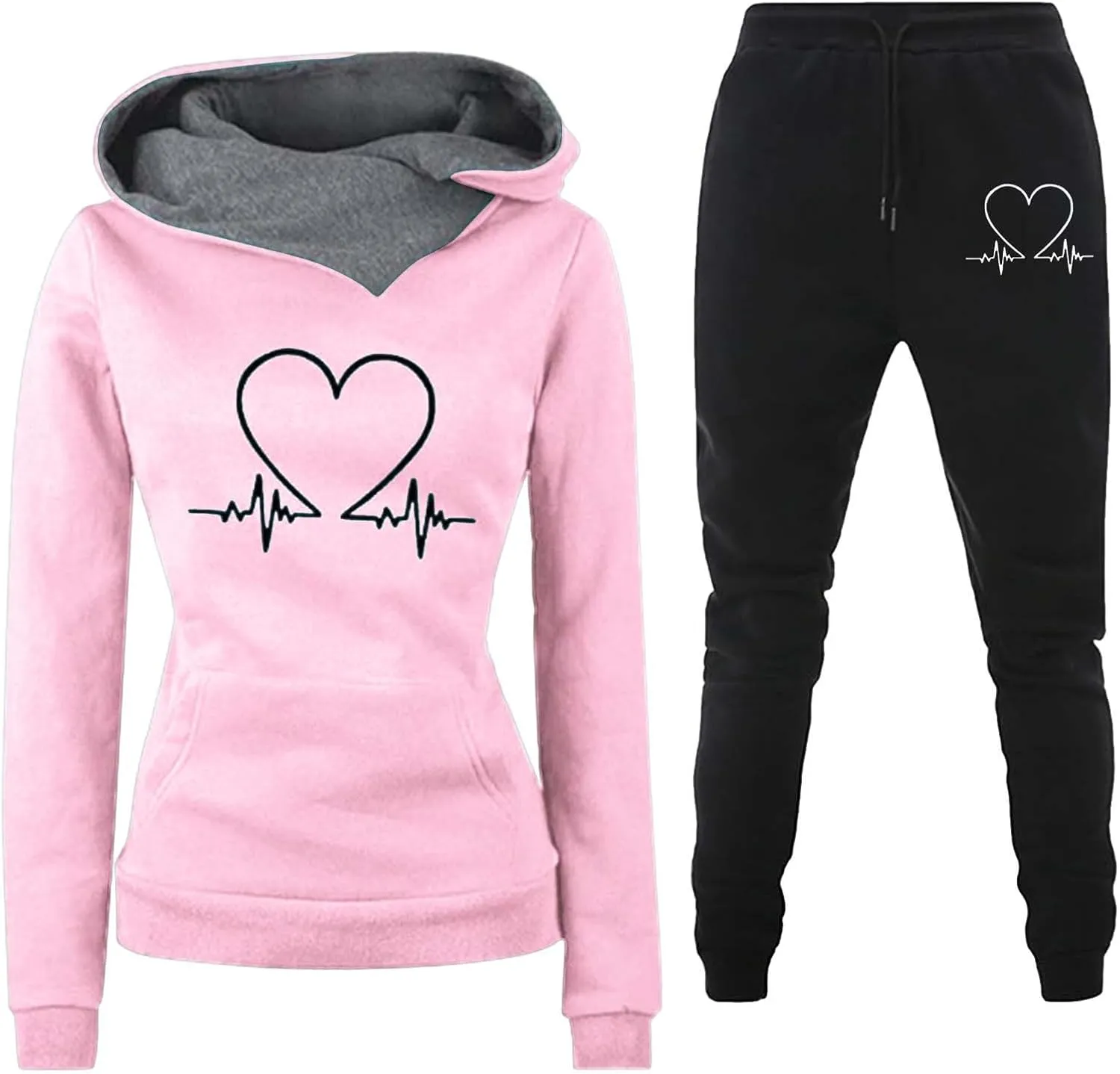 Long Sleeve Pullover Sweatshirt Pants Set Hooded Long Sleeve Top Sets Lounge Sets for Women Travel Set Womens