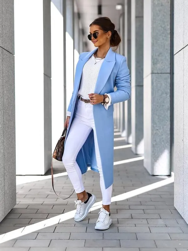 Long Wool Peacoat for Women Winter Notched Lapel Wool Blend Long Coat, Ladies Elegant Mid-Long Wool Overcoat